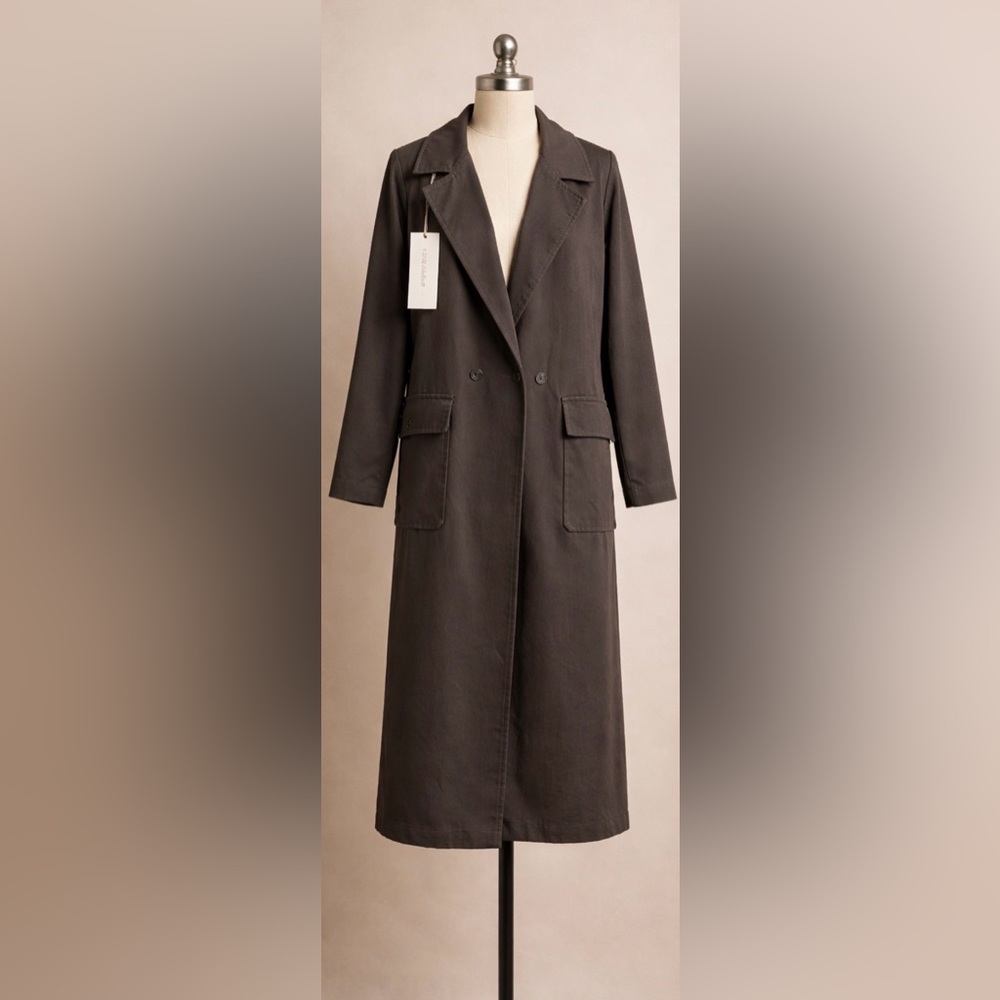 NWT STARK-X Oversized Utility Trench Coat Ash Grey Linen Blend Maxi Luxury $399 - Picture 3 of 11